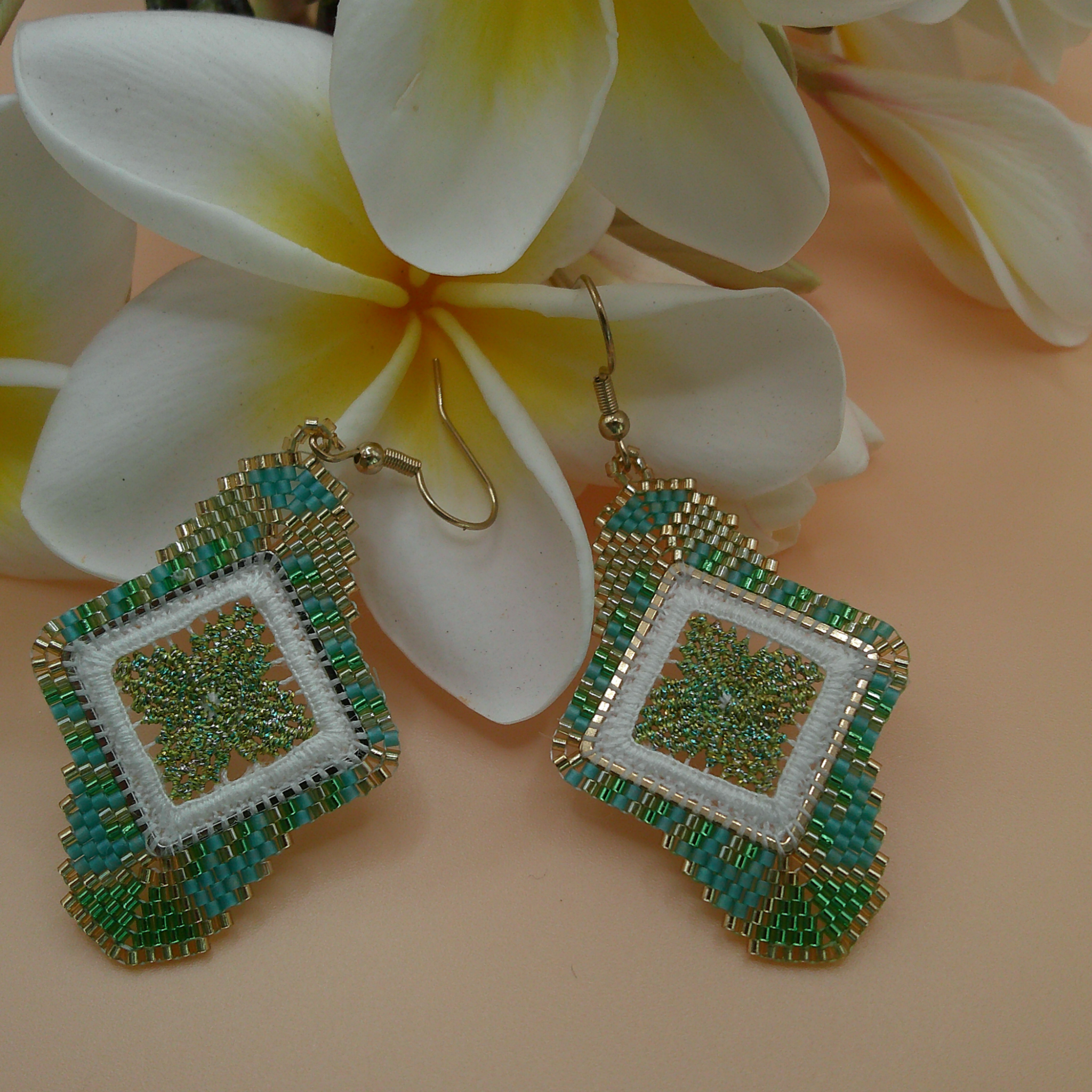 Boucles d'oreilles - Vert anis brodandchic
