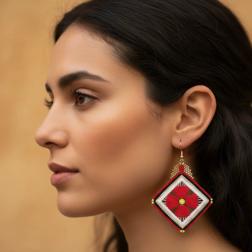 Boucles d'oreilles - Motif coquelicot brodandchic